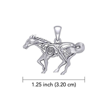 Celtic Running Horse 14K White Gold Pendant WPD5861 - Jewelry